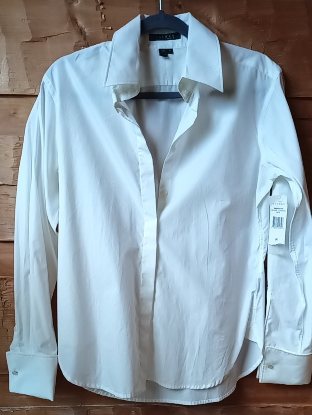 Lauren Ralph Lauren Voyage White Button Down Monogram Cuff Button Cotton Medium